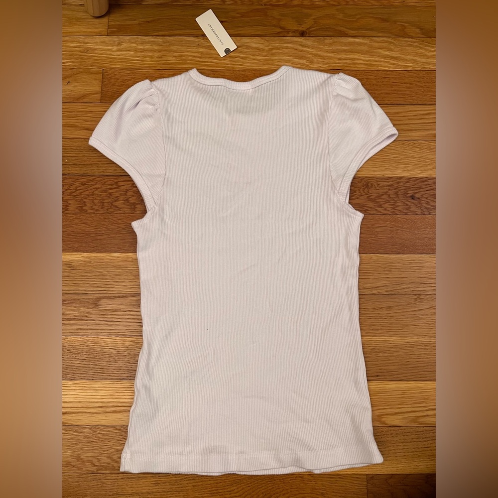 NWT Anthropologie Ribbed White Cap Sleeve Top